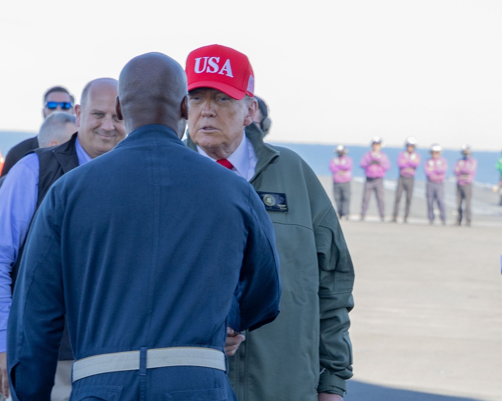 USS George H.W. Bush hosts President Donald J. Trump and First Lady Melania Trump during the Titans of the Sea Presidential Review celebrating the Navy’s 250th birthday.