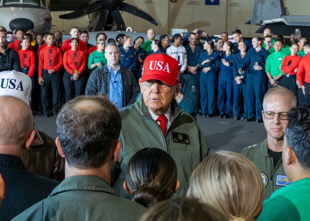 USS George H.W. Bush hosts President Donald J. Trump and First Lady Melania Trump during the Titans of the Sea Presidential Review celebrating the Navy’s 250th birthday.