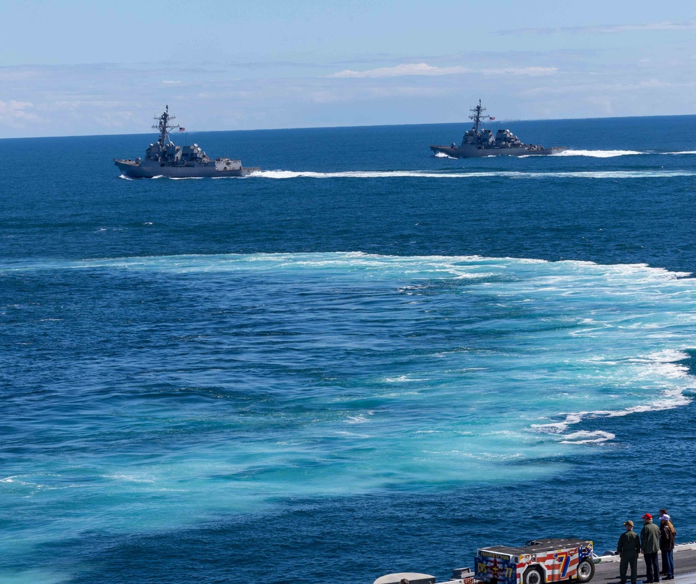 USS George H.W. Bush hosts President Donald J. Trump and First Lady Melania Trump during the Titans of the Sea Presidential Review celebrating the Navy’s 250th birthday.
