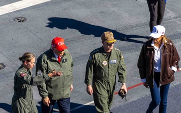 USS George H.W. Bush hosts President Donald J. Trump and First Lady Melania Trump during the Titans of the Sea Presidential Review celebrating the Navy’s 250th birthday.
