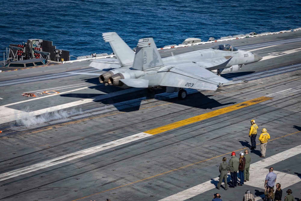 USS George H.W. Bush hosts President Donald J. Trump and First Lady Melania Trump during the Titans of the Sea Presidential Review celebrating the Navy’s 250th birthday.
