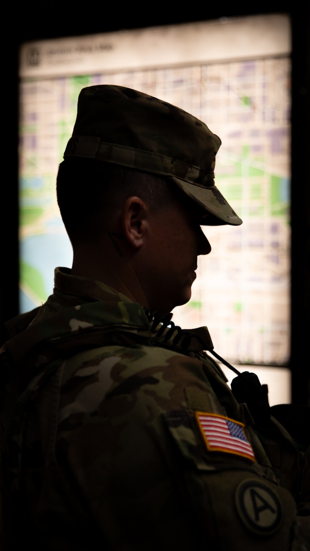 A Mississippi National Guard Soldier patrols the Washington Metro
