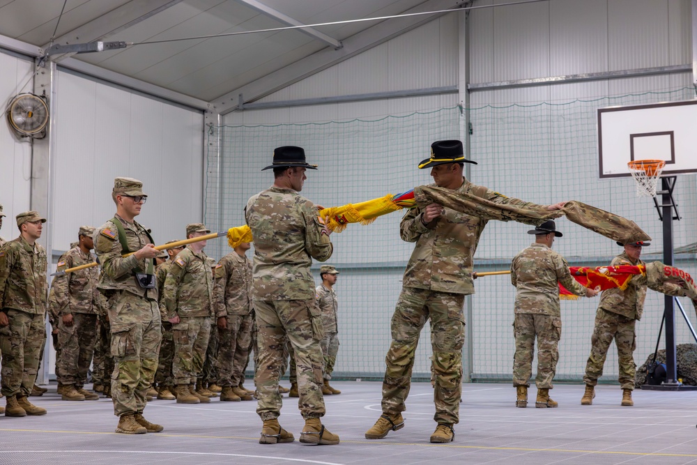 U.S. Army Soldiers conduct a color uncasing ceremony during a transfer of authority ceremony in Lithuania U.S. Army Soldiers conduct a color uncasing ceremony during a transfer of authority ceremony in Lithuania