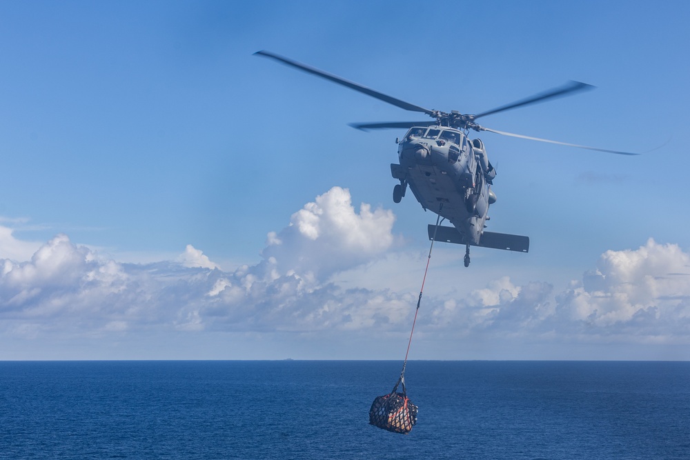 USS Iwo Jima (LHD 7) Conducts A Vertical Replenishment-At-Sea with USNS Joshua Humphreys (T-AO-188)