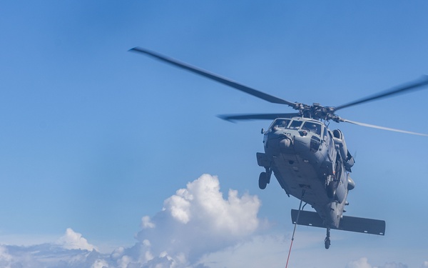 USS Iwo Jima (LHD 7) Conducts A Vertical Replishment-At-Sea with USNS Joshua Humphreys (T-AO-188)