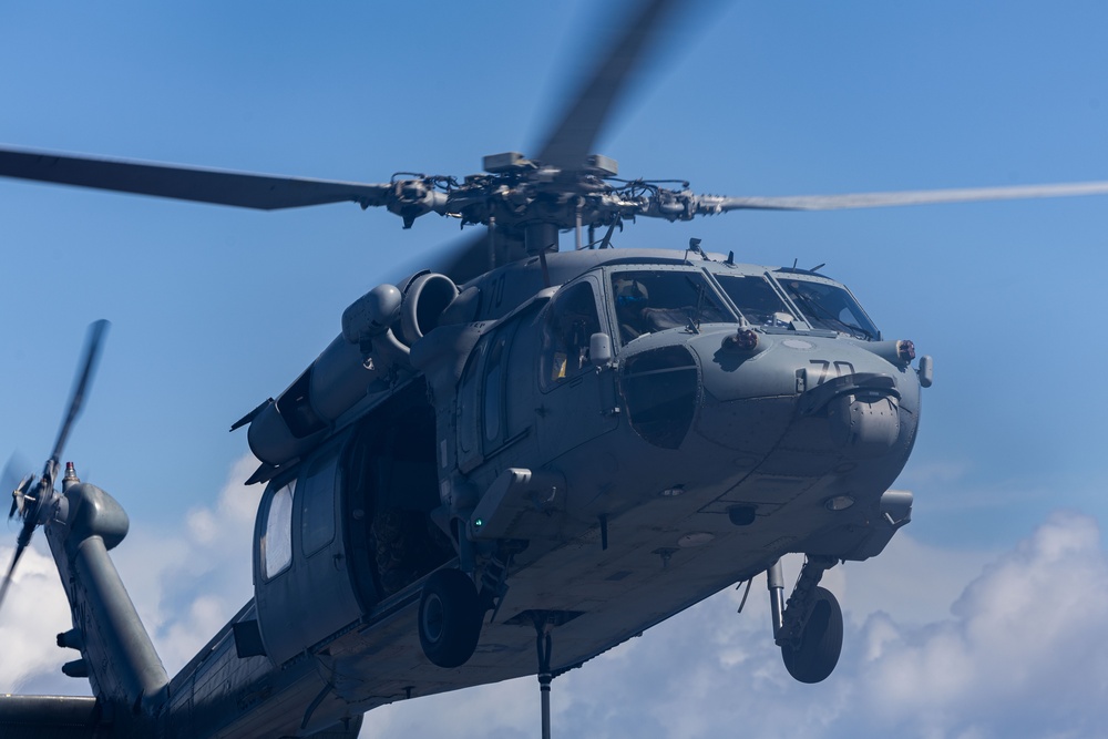 USS Iwo Jima (LHD 7) Conducts A Vertical Replenishment-At-Sea with USNS Joshua Humphreys (T-AO-188)