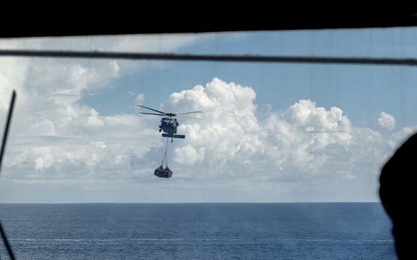USS Iwo Jima (LHD 7) Conducts A Vertical Replishment-At-Sea with USNS Joshua Humphreys (T-AO-188)