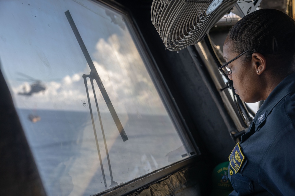 USS Iwo Jima (LHD 7) Conducts A Vertical Replishment-At-Sea with USNS Joshua Humphreys (T-AO-188)