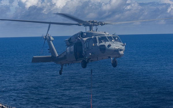 USS Iwo Jima (LHD 7) Conducts A Vertical Replishment-At-Sea with USNS Joshua Humphreys (T-AO-188)