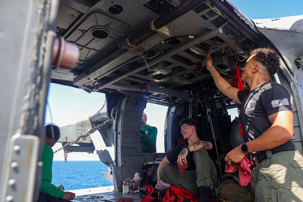Sailors And U.S. Marines on the Flight Deck of USS Iwo Jima