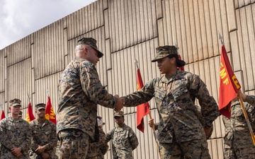 MRF-D 25.3: U.S. Marines participate in MAGTF group photo and coining ceremony