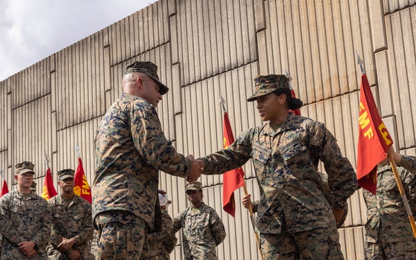 MRF-D 25.3: U.S. Marines participate in MAGTF group photo and coining ceremony