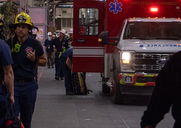 USS Ronald Reagan Calls a Drill for Emergency Rescue, Naval Firefighters Respond