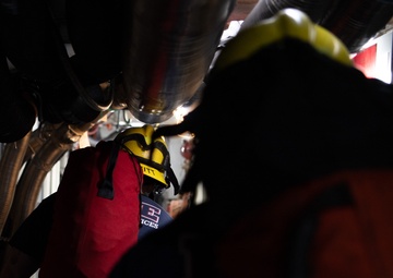 USS Ronald Reagan Calls a Drill for Emergency Rescue, Naval Firefighters Respond