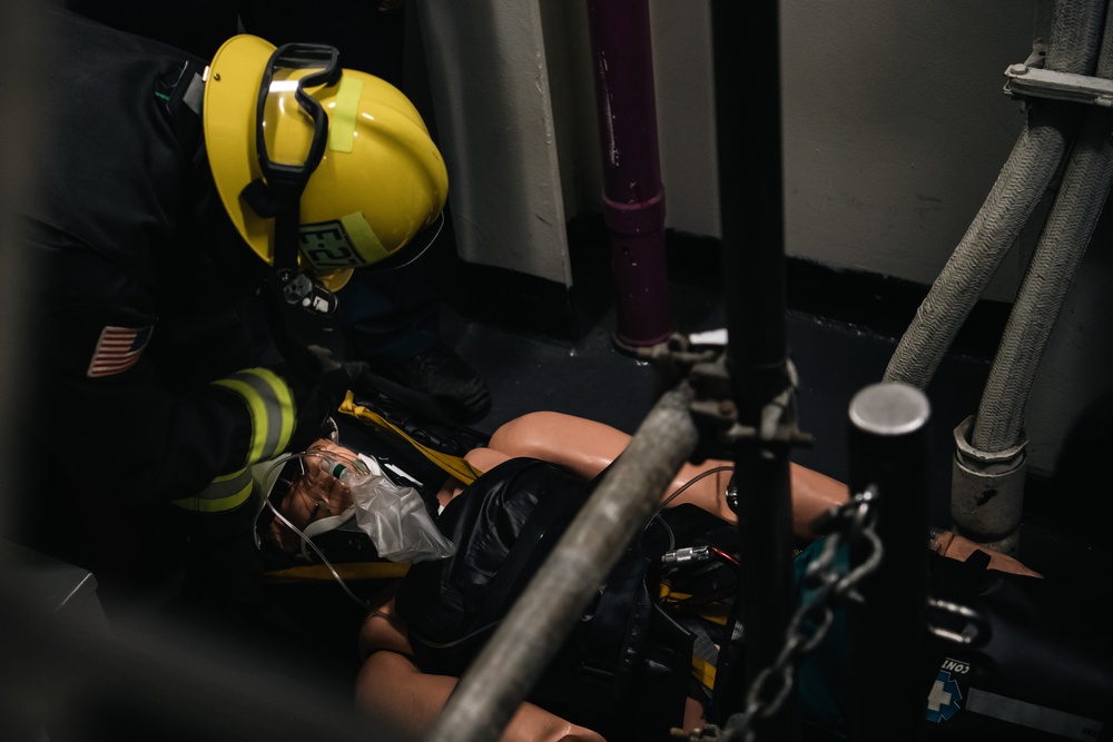 USS Ronald Reagan Calls a Drill for Emergency Rescue, Naval Firefighters Respond