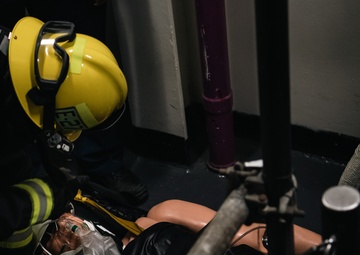 USS Ronald Reagan Calls a Drill for Emergency Rescue, Naval Firefighters Respond