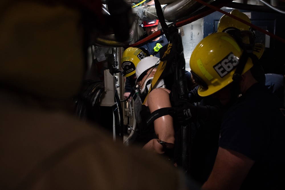 USS Ronald Reagan Calls a Drill for Emergency Rescue, Naval Firefighters Respond