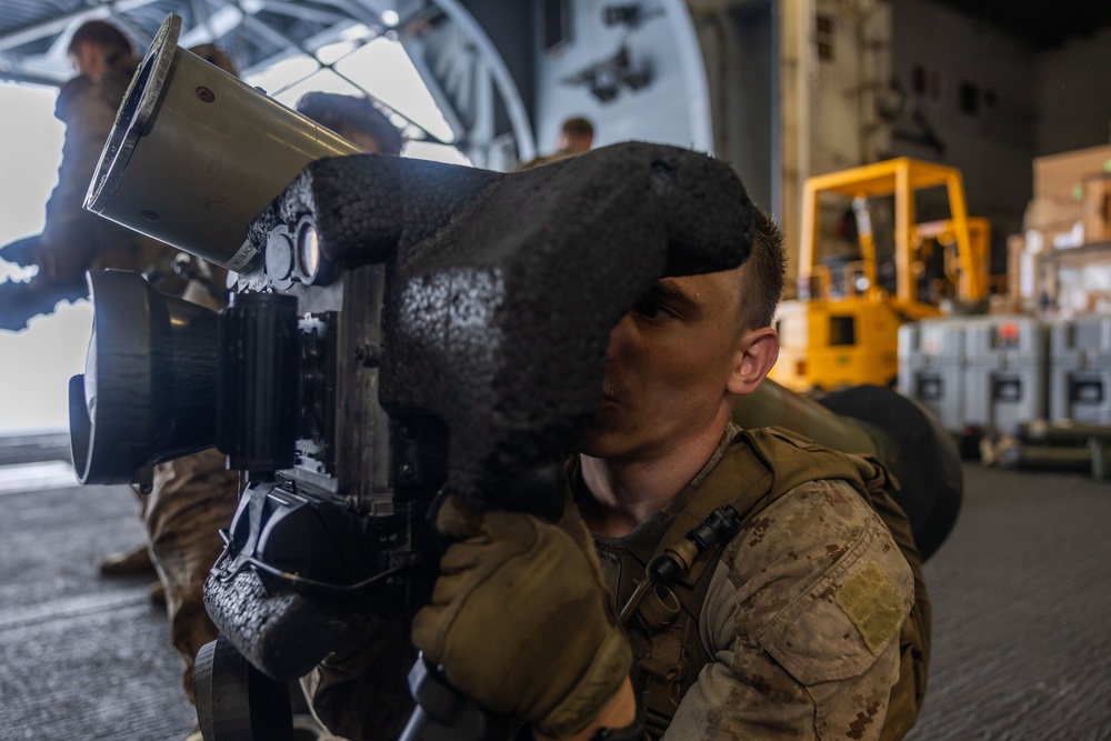 Combined Anti-Armor Team (CAAT) Black Light Section Weapons Company Conducts Combat Evolutions On Board USS Iwo Jima (LHD 7)