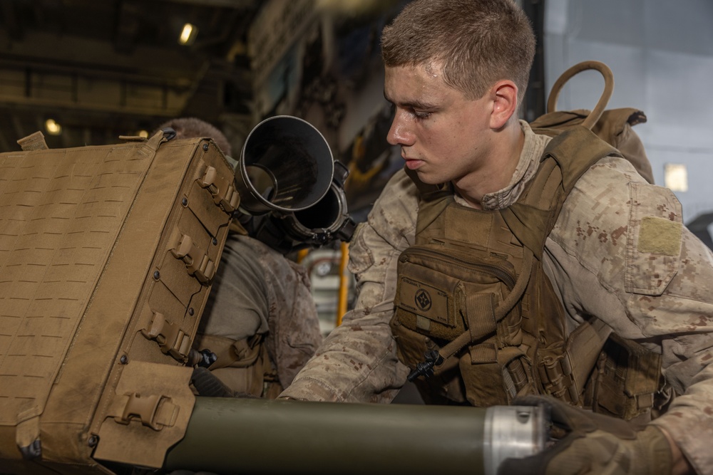 Combined Anti-Armor Team (CAAT) Black Light Section Weapons Company Conducts Combat Evolutions On Board USS Iwo Jima (LHD 7)