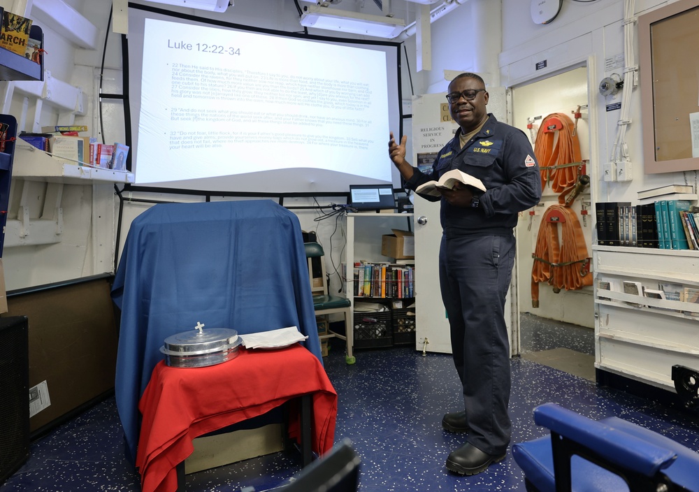 USS Roosevelt (DDG 80) Conducts Religious Service in the Mediterranean Sea
