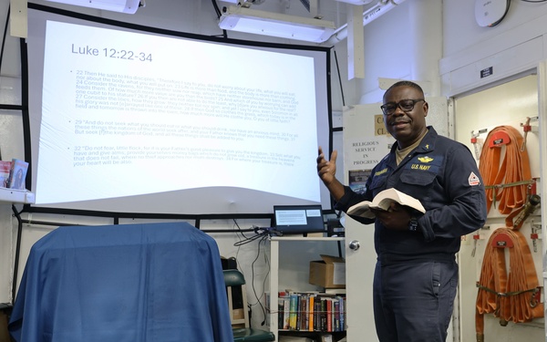 USS Roosevelt (DDG 80) Conducts Religious Service in the Mediterranean Sea