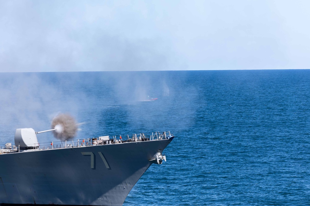 USS George H.W. Bush participates in the Titans of the Sea Presidential Review celebrating the Navy’s 250th birthday. USS George H.W. Bush participates in the Titans of the Sea Presidential Review celebrating the Navy’s 250th birthday.