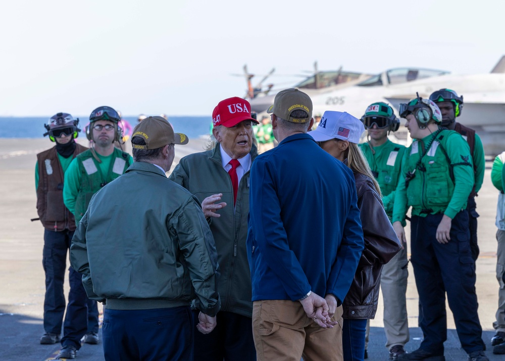 USS George H.W. Bush hosts President Donald J. Trump and First Lady Melania Trump during the Titans of the Sea Presidential Review celebrating the Navy’s 250th birthday. USS George H.W. Bush hosts President Donald J. Trump and First Lady Melania Trump during the Titans of the Sea Presidential Review celebrating the Navy’s 250th birthday.