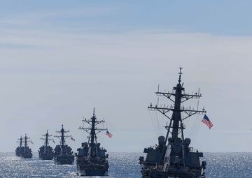 USS Cole participates in the Titans of the Sea Presidential Review celebrating the Navy’s 250th birthday.