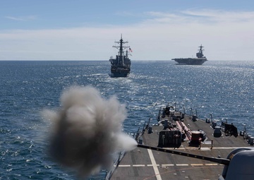 USS Cole participates in the Titans of the Sea Presidential Review celebrating the Navy’s 250th birthday.