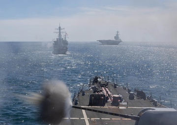 USS Cole participates in the Titans of the Sea Presidential Review celebrating the Navy’s 250th birthday.