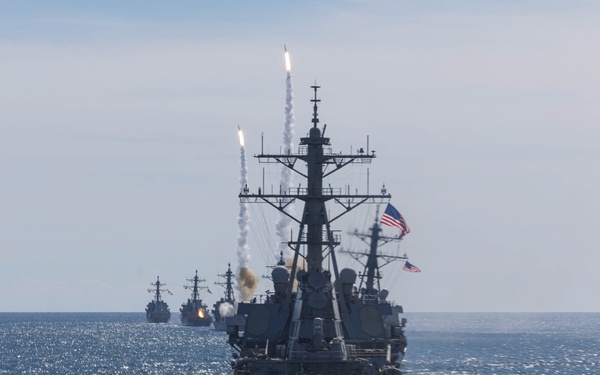 USS Cole participates in the Titans of the Sea Presidential Review celebrating the Navy’s 250th birthday.