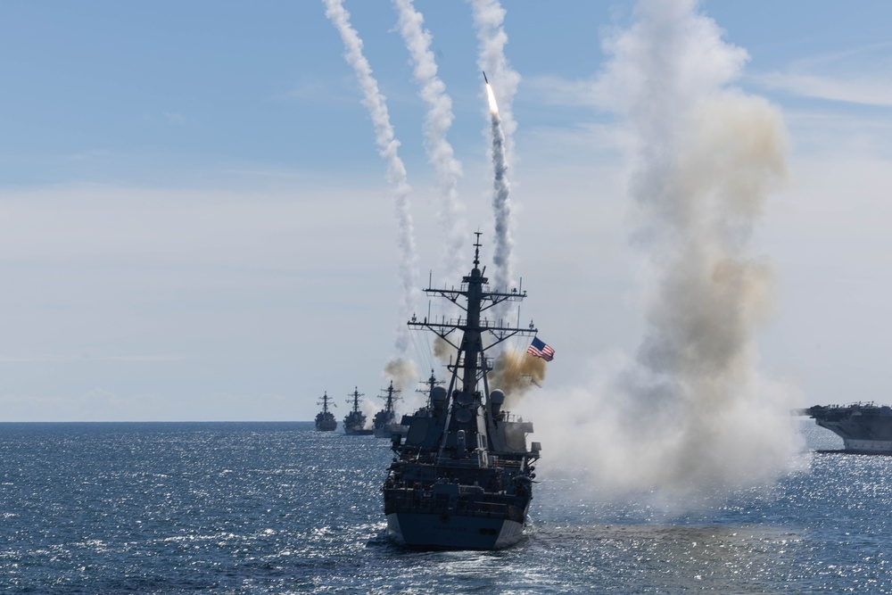 USS Cole participates in the Titans of the Sea Presidential Review celebrating the Navy’s 250th birthday.