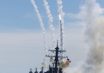 USS Cole participates in the Titans of the Sea Presidential Review celebrating the Navy’s 250th birthday.