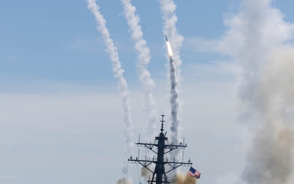 USS Cole participates in the Titans of the Sea Presidential Review celebrating the Navy’s 250th birthday.