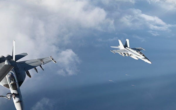 U.S. Navy F/A-18 Super Hornets refueled