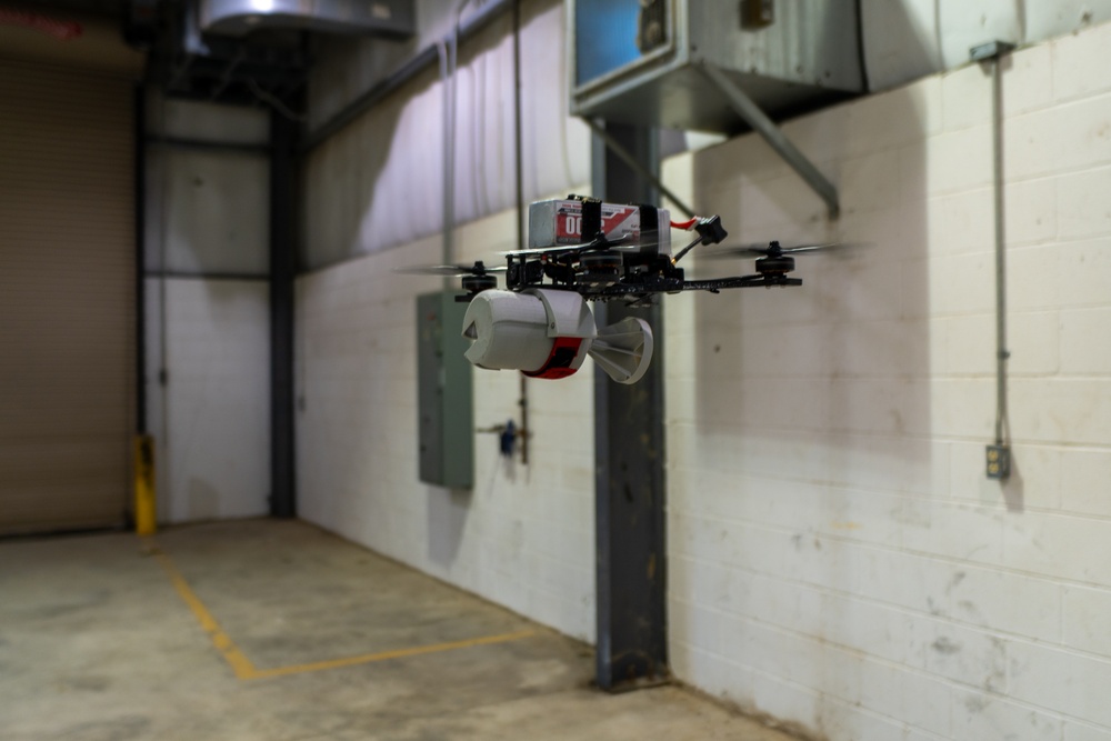 Closeup of ABE 101 drone at warehouse