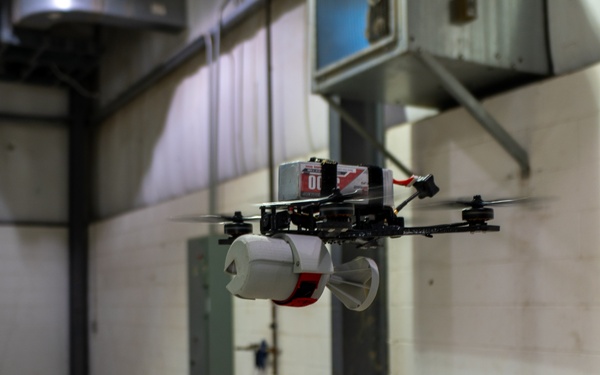 Closeup of ABE 101 drone at warehouse