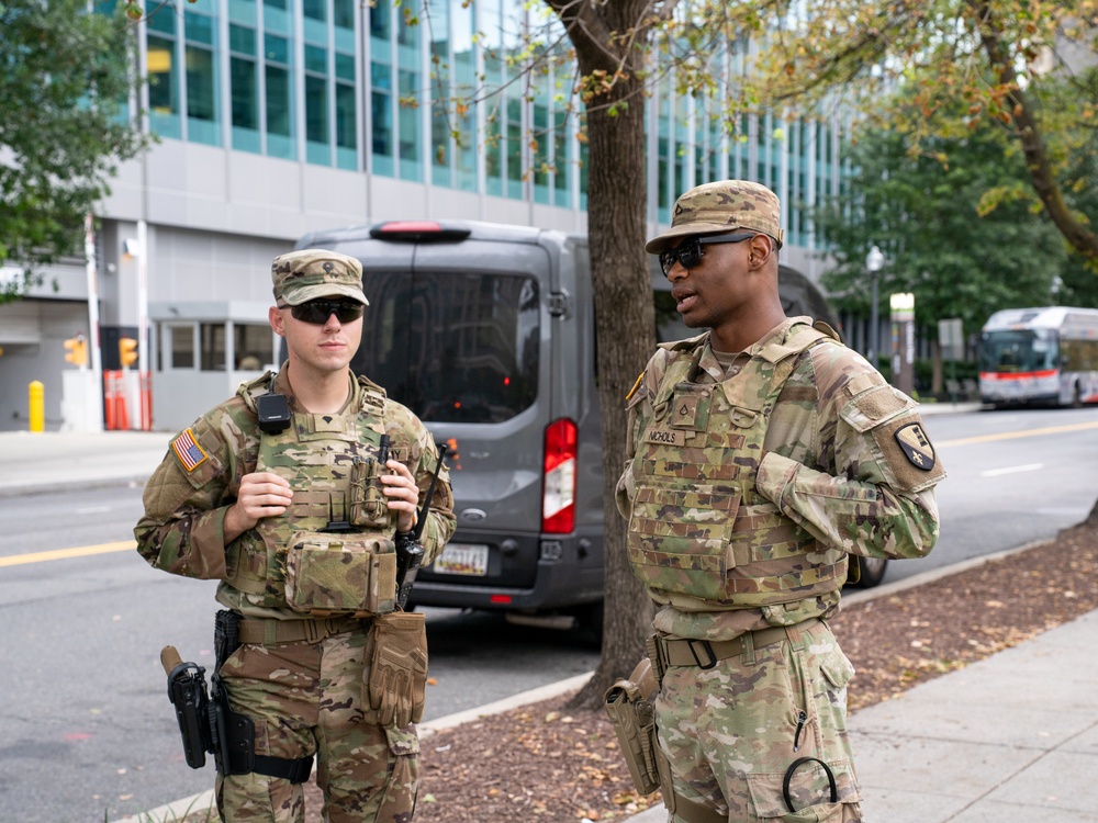 Soldiers provide a presence patrol in the National Mall