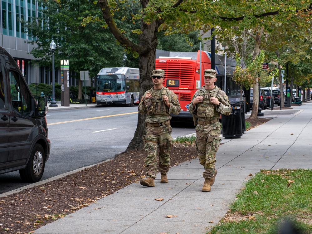 Soldiers provide a presence patrol in the National Mall