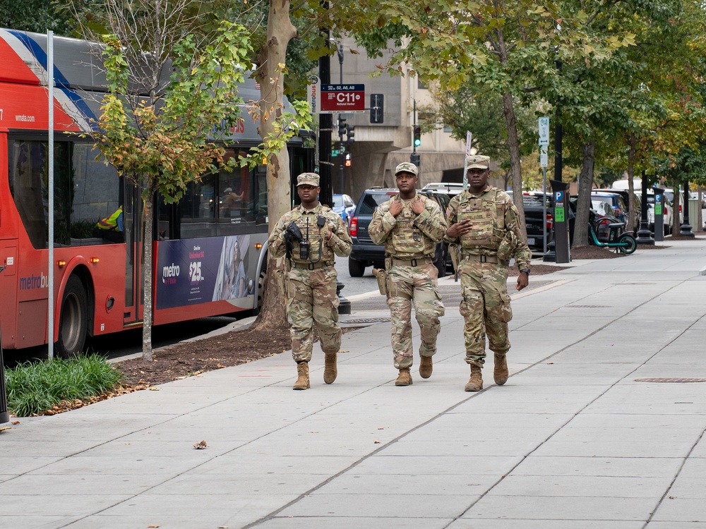 Soldiers provide a presence patrol in the National Mall