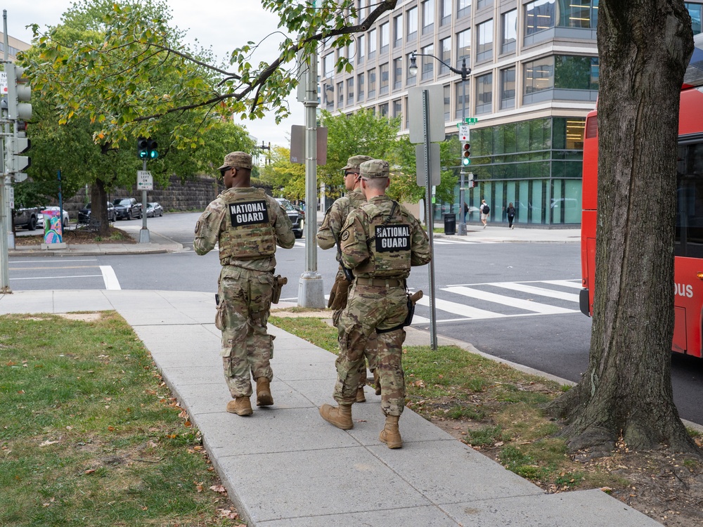 Soldiers provide a presence patrol in the National Mall