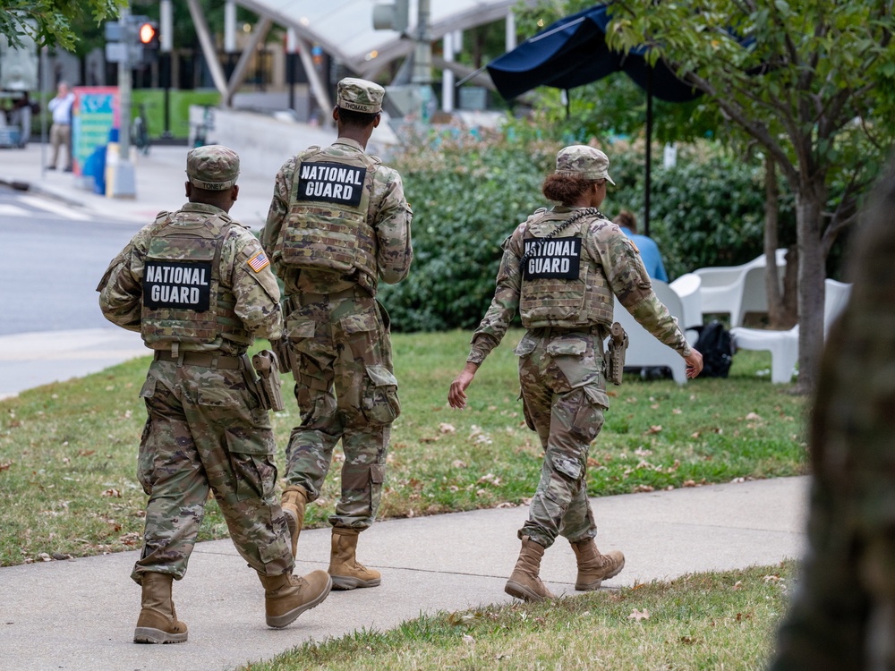Soldiers provide a presence patrol in the National Mall
