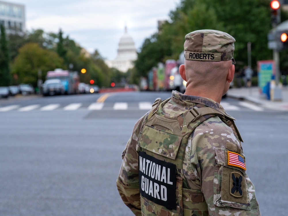 Soldiers provide a presence patrol in the National Mall