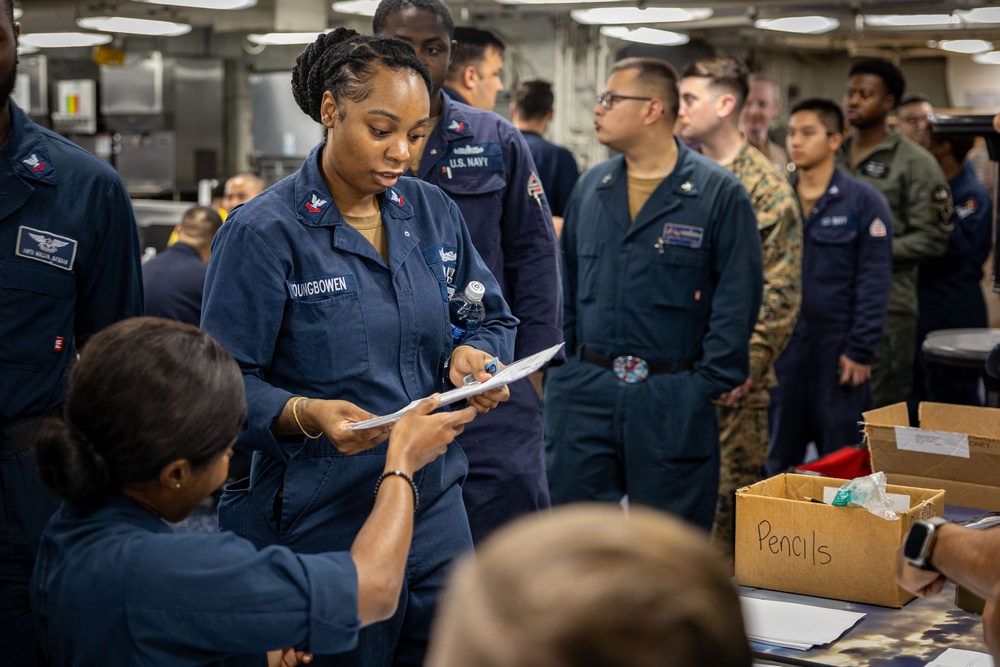 USS Iwo Jima Sailors Take The E-6 Exam