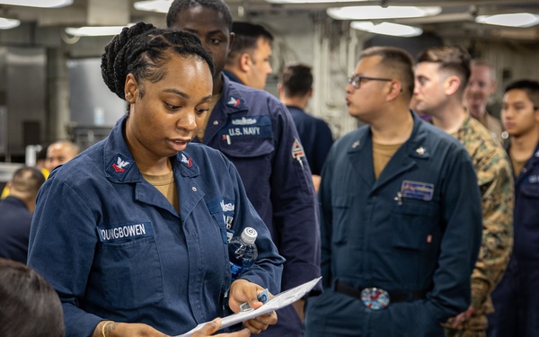 USS Iwo Jima Sailors Take The E-6 Exam
