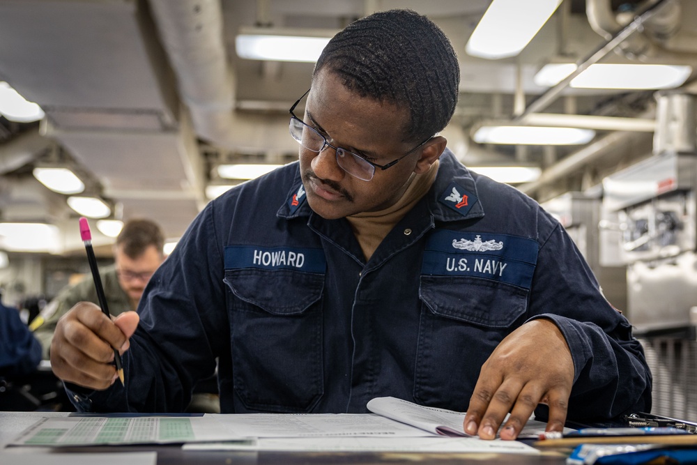 USS Iwo JIma Sailors Take The E-6 Exam