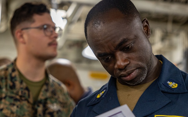 USS Iwo Jima Sailors Take The E-6 Exam
