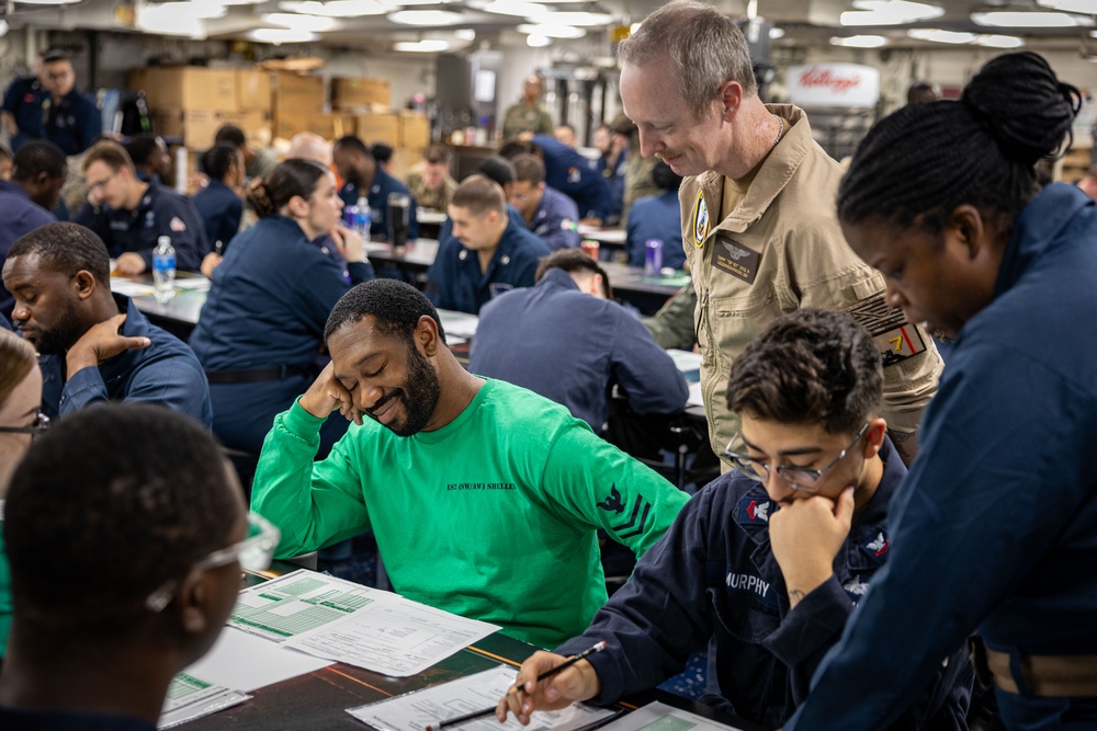 USS Iwo Jima Sailors Take The E-6 Exam