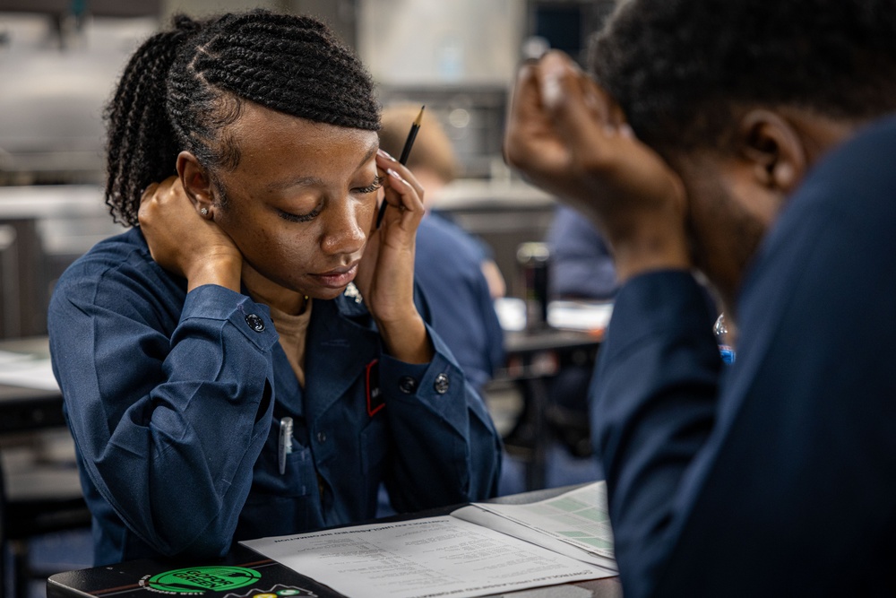 USS Iwo Jima Sailors Take The E-6 Exam