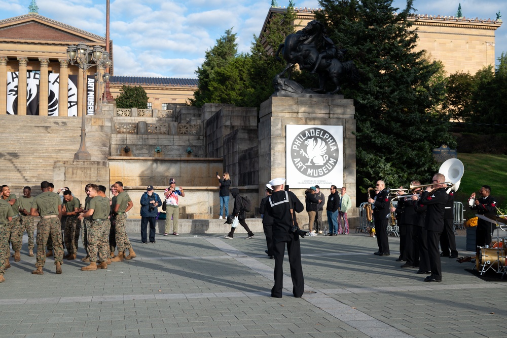 Navy Band Commodores play Rocky Steps Run for Navy 250